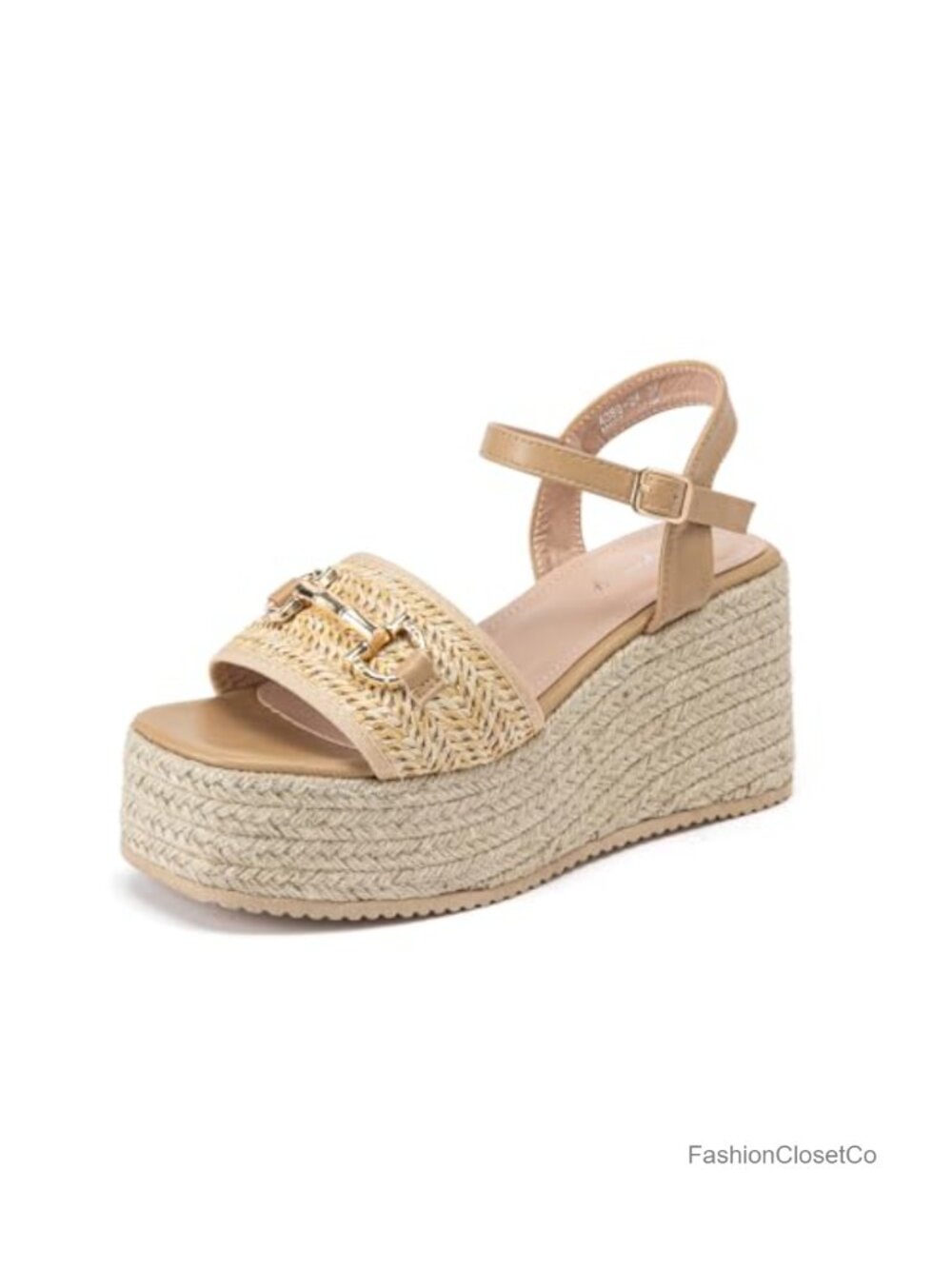 Chunky Platform Wedge Pumps, 3.6" Heel, Adjustable Ankle Strap, Open Toe, Woven